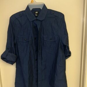 Dark Blue Cotton camp shirt shirt/long sleeve small H&M